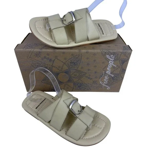 Free People Women's Sloan Buckle Open Toe Leather Sandals Buttermilk Size 8 - Picture 1 of 10